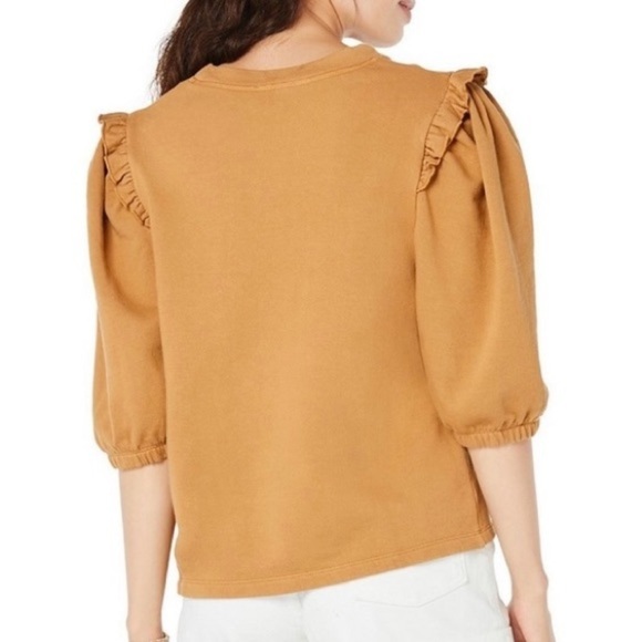 Roller Rabbit Cassia Sweatshirt with Ruffle Puff Sleeve in Coffee Size L NWT - Picture 2 of 12